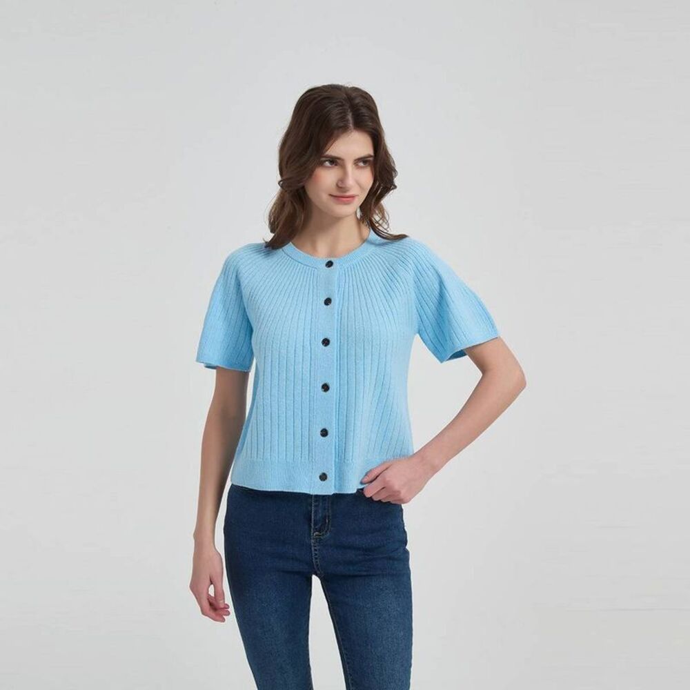 Women's Raglan Flutter Short Sleeve Cardigan Sweater - Universal Thread Blue M